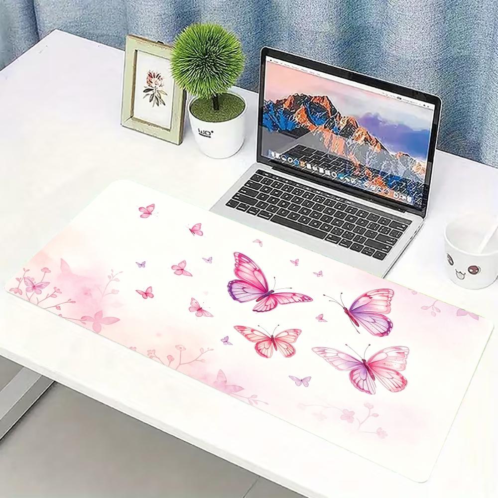 Desk Setup Pc And Laptop - 수채화 핑크 나비 대형 게이밍 마우스