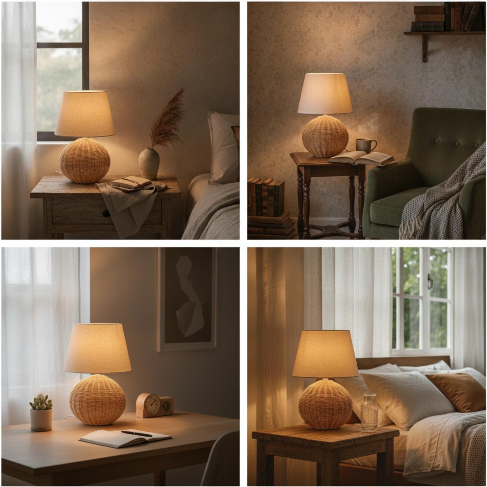 침실 및 거실용 침대 옆 램프, 라탄 베이스 패브릭 갓 - Desk Setup Lamp 리뷰 및 가격