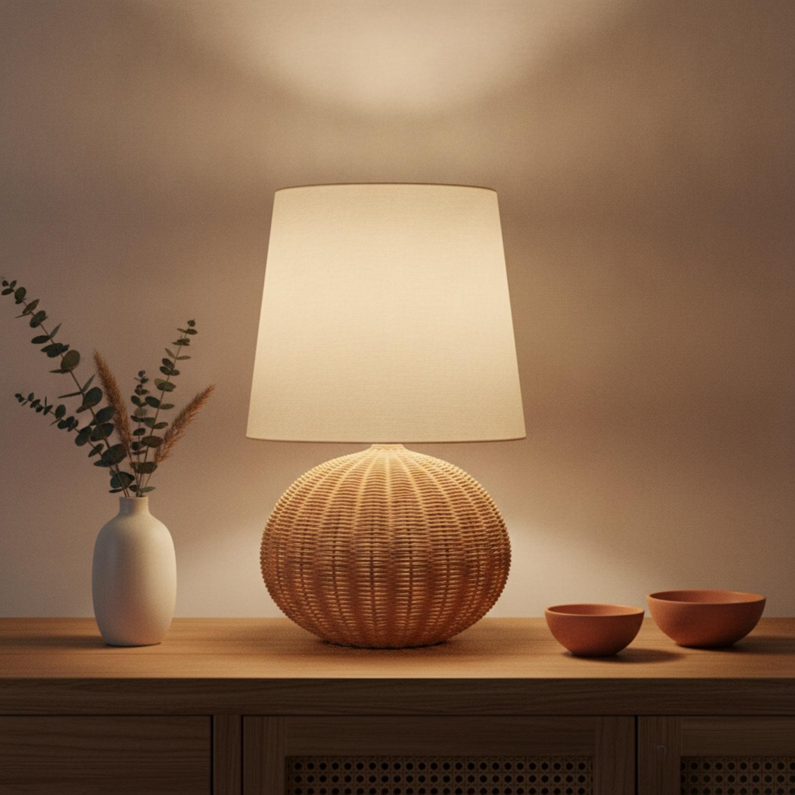 침실 및 거실용 침대 옆 램프, 라탄 베이스 패브릭 갓 - Desk Setup Lamp 리뷰 및 가격