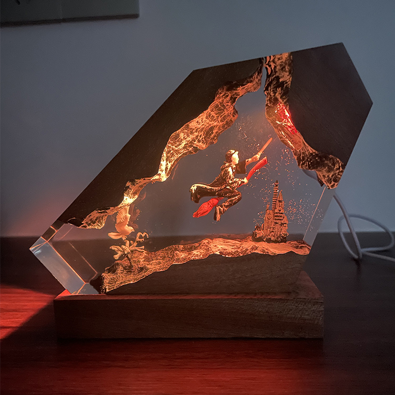 목재 레진 에폭시 램프 마법사 소년 & 올빼미 야간등  - Desk Setup Lamp 리뷰 및 가격